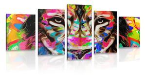 Tablou 5-piese cap de leu colorat