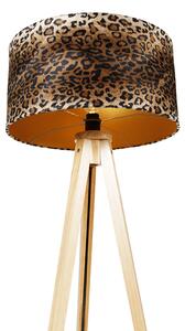 Lampă de podea modernă din lemn țesătură leopard 50 cm - Tripod Classic