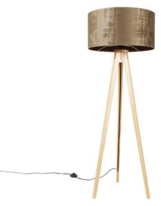 Lampă de podea din lemn cu nuanță de țesătură maro 50 cm - Tripod Classic