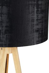 Lampă de podea din lemn cu abajur din material negru 50 cm - Tripod Classic
