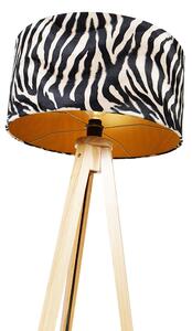 Lampă de podea din lemn cu umbră de țesătură zebră 50 cm - Tripod Classic