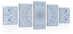 Tablou 5-piese Mandala decorativă detaliată în culoarea albastră