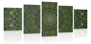 Tablou 5-piese Mandala ornamentată detaliată în colarea verde