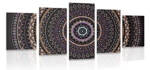 Tablou 5-piese Mandala cu modelul de soare în nuanțe de violet