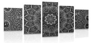 Tablou 5-piese Mandala orientală în design alb-negru