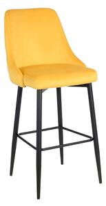 Scaun de bar Zedna, Pako World, Catifea Galben, Picioare negre, 52x57x111 cm