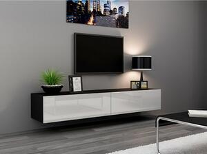 Comoda TV cu 2 usi suspendata Vigo, negru/alb lucios, 180x40x30 cm