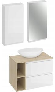 Cersanit Moduo, set dulap baie cu chiuveta blat 80x45x95 cm, stejar lucios alb, S801-447
