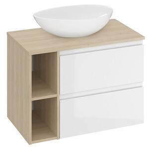 Cersanit Moduo, set dulap baie cu chiuveta blat 80x45x95 cm, stejar lucios alb, S801-444