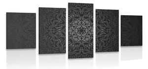 Tablou 5-piese Mandala ornamentală în design alb-negru
