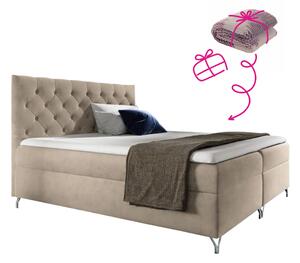 KONDELA Pat cu boxspring, 200x200, ţesătură bej catifea, GULIETTE + cadou
