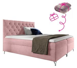 KONDELA Pat cu boxspring, 120x200, ţesătură roz Velvet, GULIETTE + cadou