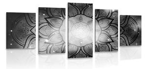 Tablou 5-piese Mandala cu un fundal de galaxie în design alb-negru