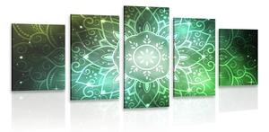 Tablou 5-piese Mandala cu un fundal galactic în nuanțe de verde