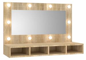 Dulap cu oglindă și LED, stejar sonoma, 90x31,5x62 cm