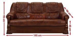 Canapea 3 locuri Parma fixa, piele naturala, maro, 195x96x95 cm