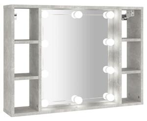 Dulap cu oglindă și LED, gri beton, 76x15x55 cm