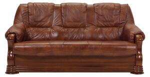 Canapea 3 locuri Parma fixa, piele naturala, maro, 195x96x95 cm