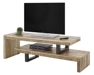 Comoda TV BEED din lemn masiv, stejar mango/metal negru, 140x40x45 cm