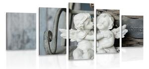 Tablou 5-piese statuete de îngerași pe bancă