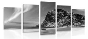 Tablou 5-piese aurora polară în Norvegia în design alb-negru