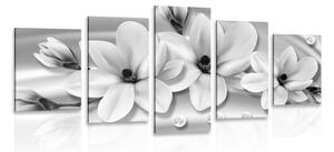 Tablou 5-piese magnolie de lux cu perle în design alb-negru