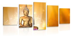 Tablou 5-piese statuie Buddha pe o floare de lotus