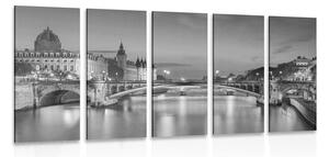 Tablou 5-piese panorama orbitoare ale Parisului în design alb-negru