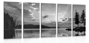 Tablou 5-piese reflexie lacului de munte în design alb-negru