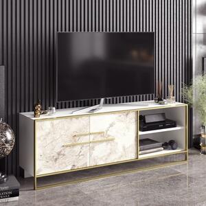 Comoda TV POLKA, alb/auriu, PAL melaminat/metal, 160x39x57 cm