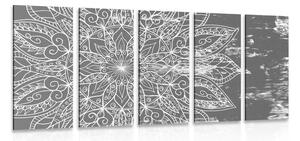 Tablou 5-piese textură de Mandala în design alb-negru