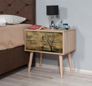 Noptiera Two - 729, stejar, PAL melaminat, 60x40x61 cm