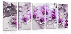 Tablou 5-piese flori violete pe un fundal abstract