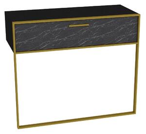 Consola POLKA, negru/auriu, PAL melaminat/metal, 90x39x77 cm