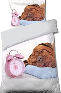 Lenjerie de pat cu un câine somnoros 2 părți: 1buc 160 cmx200 + 1buc 70 cmx80