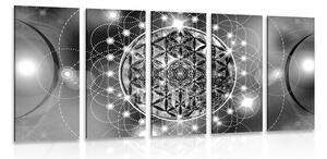 Tablou 5-piese Mandala fermecătoare în design alb-negru