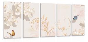 Tablou 5-piese natura moartă vintage cu fluture