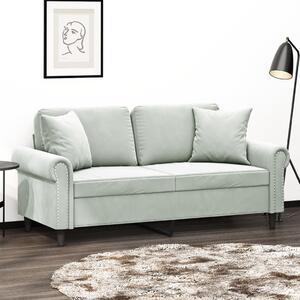 Canapea cu 2 locuri cu pernuțe, gri deschis, 140 cm, catifea