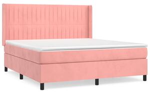 Pat box spring cu saltea, roz, 180x200 cm, catifea