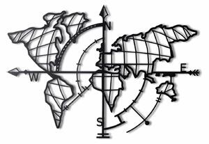 Decoratiune perete WORLD MAP, negru, metal, 95x65 cm