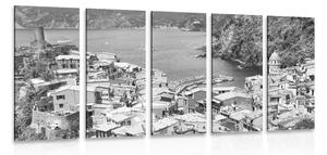 Tablou 5-piese coasta Italiei în alb-negru