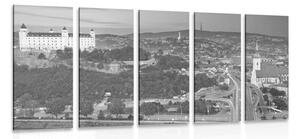 Tablou 5-piese seara în Bratislava în design alb-negru