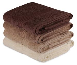 Set 4 prosoape baie RAINBOW, maro/crem, bumbac, 70x140 cm