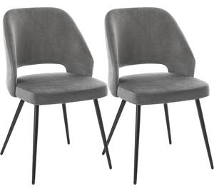 Set 2 scaune din catifea , picioare metalice , gri | SONGMICS