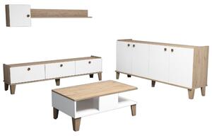 Mobilier living SUMER G7020, alb/stejar, PAL melaminat, 4 piese
