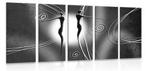 Tablou 5-piese iubire etno în design alb-negru