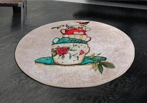 Covoras de baie CUP DJT, 100x100 cm, forma rotunda, multicolor, fibre