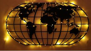 Decoratiune perete WORLD MAP GLOBE, negru, metal, 120x60 cm