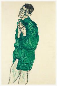 Artă imprimată Man in a Green Shirt (Male Nude Portrait) - Egon Schiele, (26.7 x 40 cm)