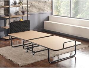 Pat pliabil XL Katlanir 90x200, stejar/negru, placaj/metal, cu saltea